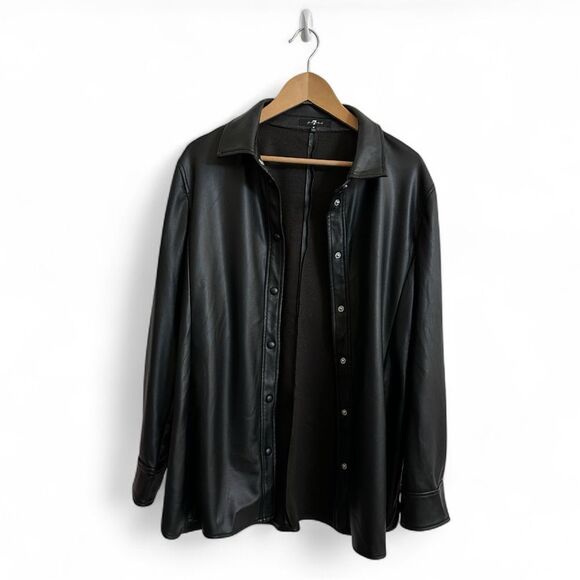 NWOT 7 for all mankind Faux Leather Snap Button Shirt Jacket Shacket Size Medium - Picture 2 of 10